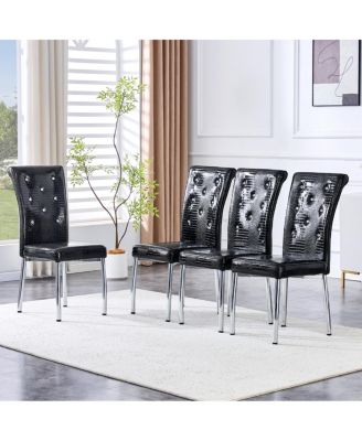  Set of 4 Retro Alligator Faux Leather Dining Chairs with Crystal Buckle