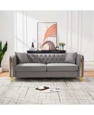 81" Velvet Chesterfield Sofa with Gold Legs