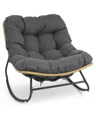 Outdoor Papasan Rocking Chair with Extra-Thick Cushioned Egg-Shaped Seat