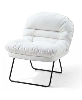 Foldable Faux Leather Outdoor Lounge Chair Adjustable Backrest Patio Bedroom Dorm Seat