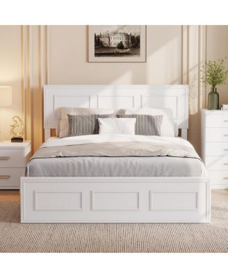  Full Size Wood Bed with Adjustable Headboard