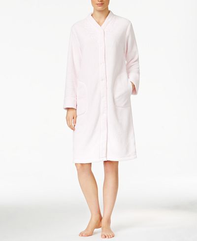 Miss Elaine Embroidered Snap-Front Cuddle Fleece Robe