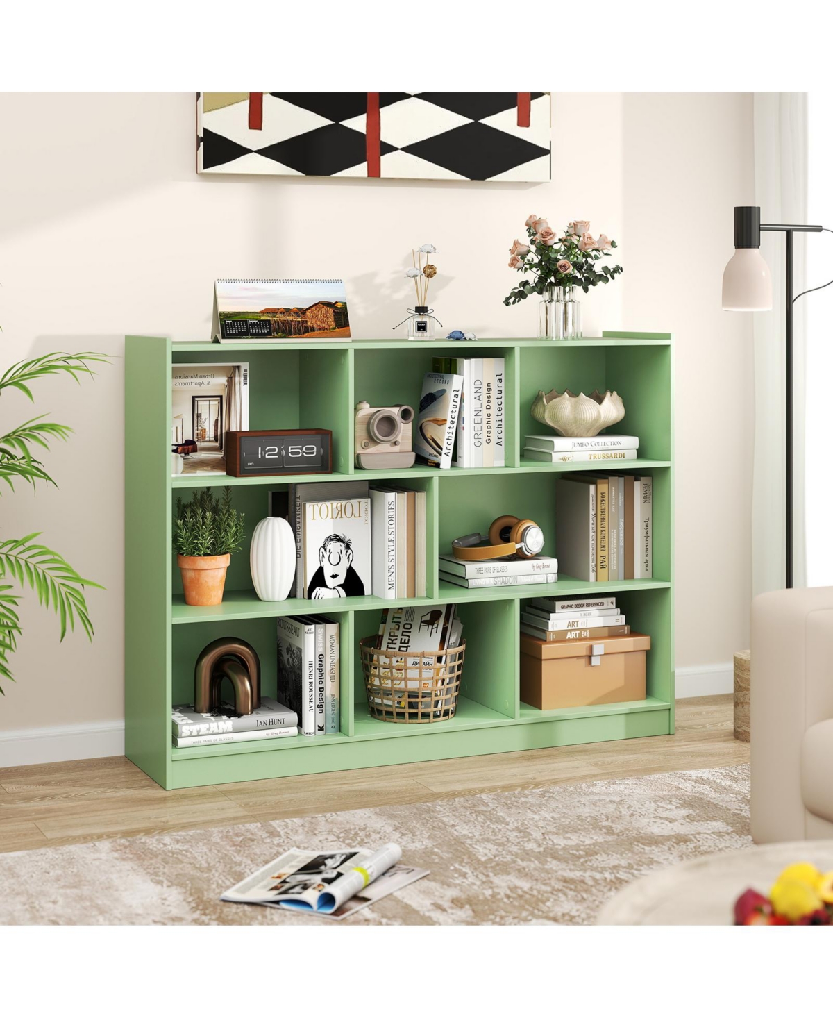 Slickblue 8 Cube Storage Bookcase 3 Tier Floor Standing Display Shelf