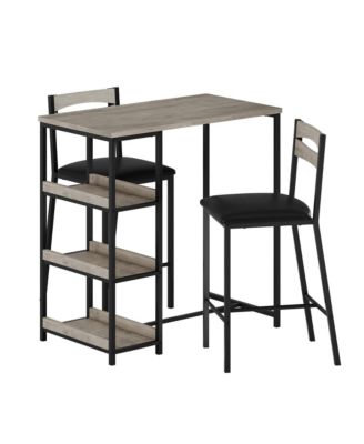 3-Piece Counter Height Dining Set - Storage Shelves + 2 Upholstered Chairs - Sturdy Metal Frame - Space-Saving - for Dining Room, Apartment