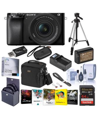 Alpha a6100 Mirrorless Digital Camera with 16-50mm Lens - Bundle With Camera Case, 64GB SDHC Card, Spare Battery, Compact Charger, Tripod, LCD