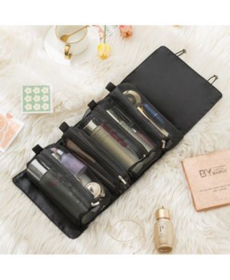 Travel Toiletry Bag Makeup Cosmetic Bag 4-in-1 Roll-Up Make Up Storage Organizer With 4 Zipper Pouches