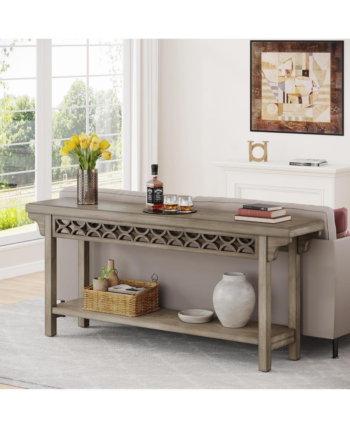 Tribesigns 70.8" Solid Wood Console Table with Storage