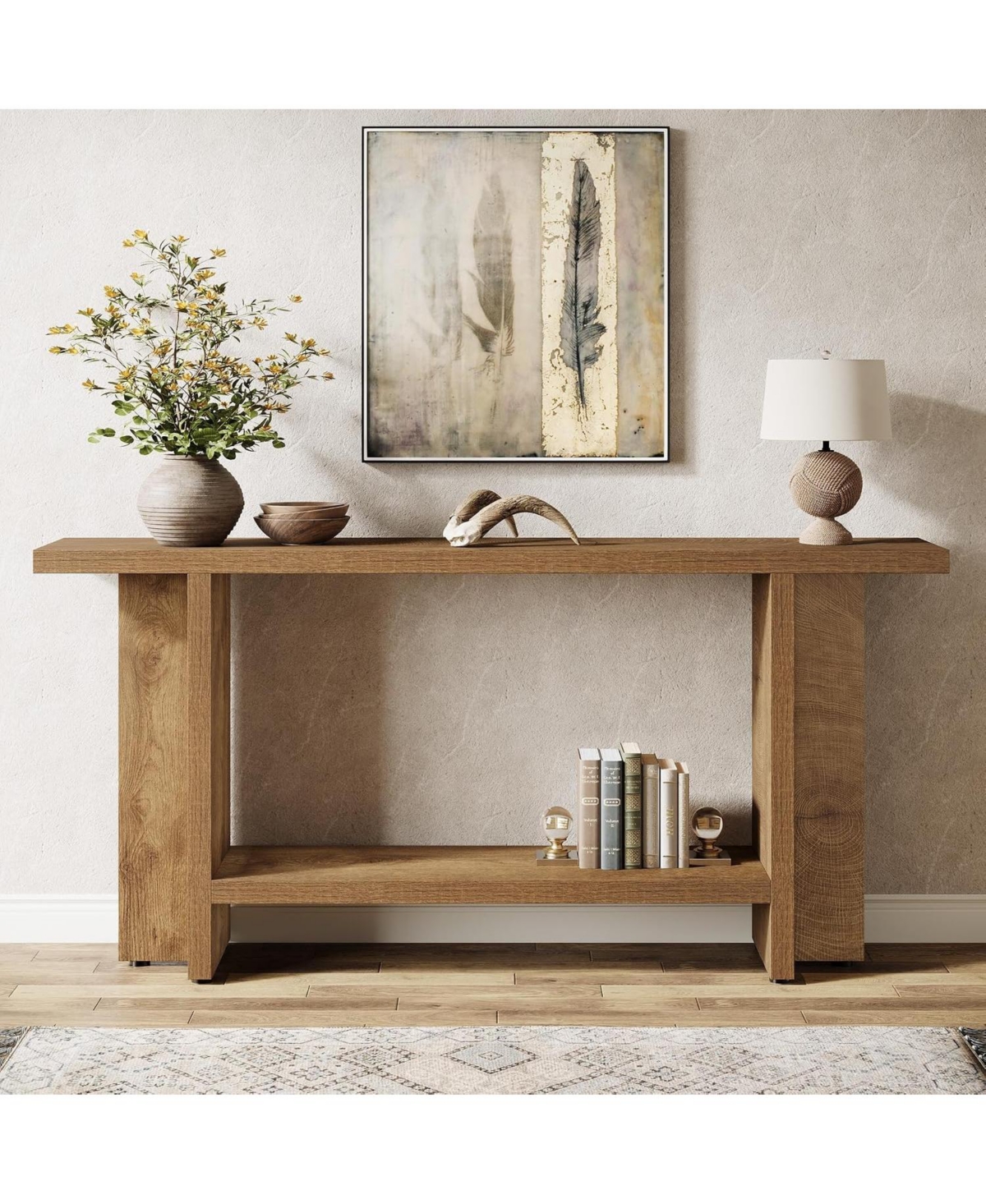 Tribesigns 59" Farmhouse Console Table with 2-Tier Storage