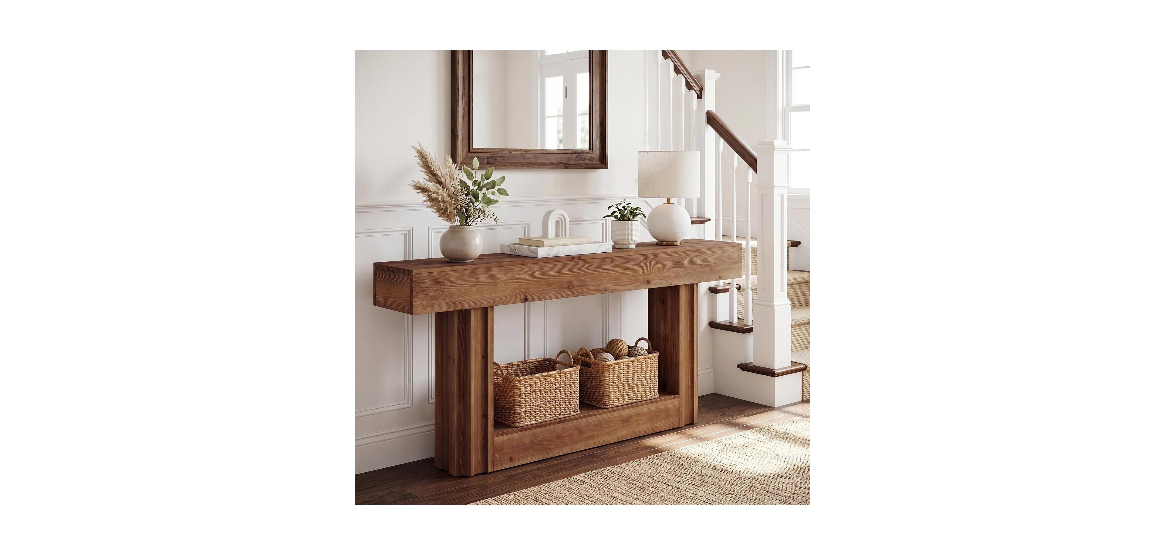 Tribesigns 63" Farmhouse Console Table with 2-Tier Storage