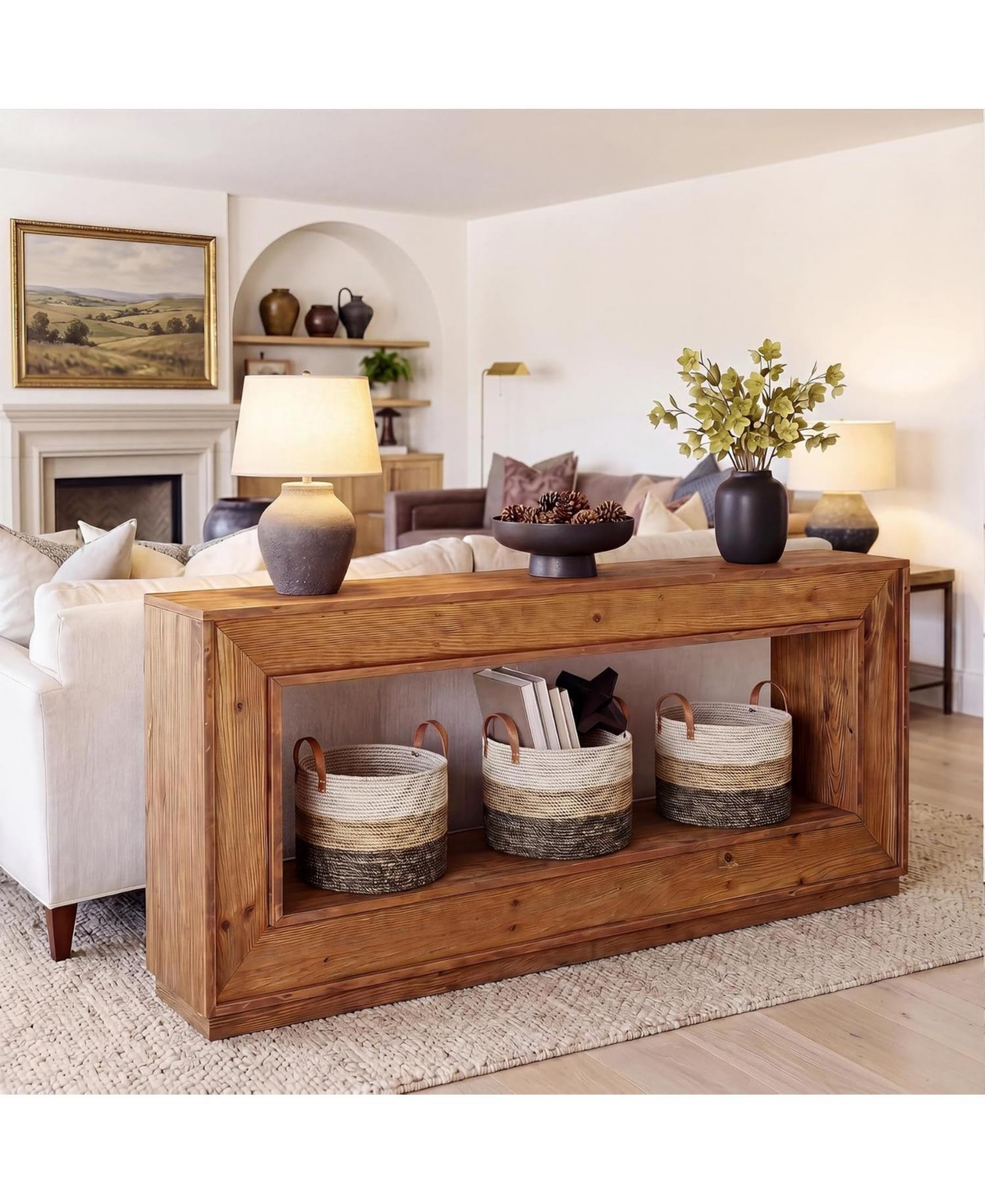 Tribesigns 63" Solid Wood Farmhouse Console Table with Storage