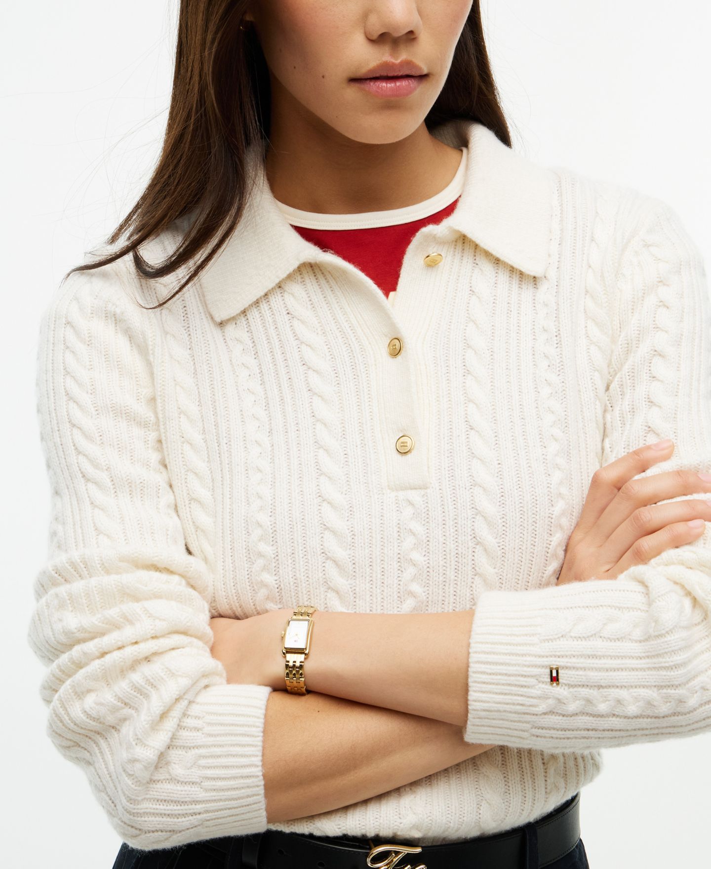 Женский свитер Tommy Hilfiger Polo Cable-Knit, цвет: Слоновая кость — фото 3