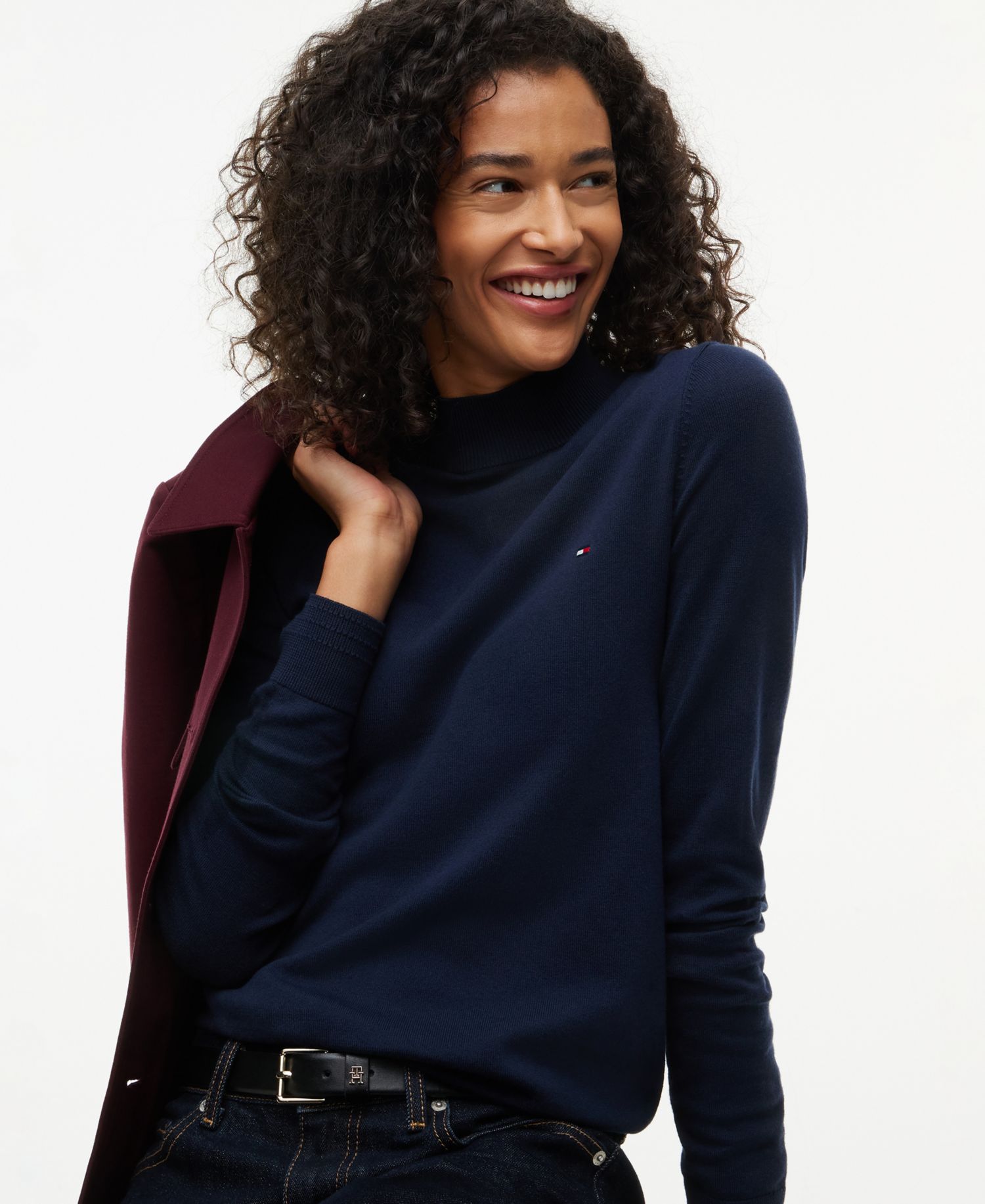 Women's Mock Neck Long-Sleeve Slim-Fit Sweater