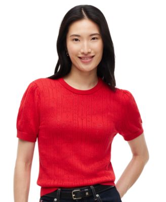 Women's Pointelle Puff-Sleeve Sweater