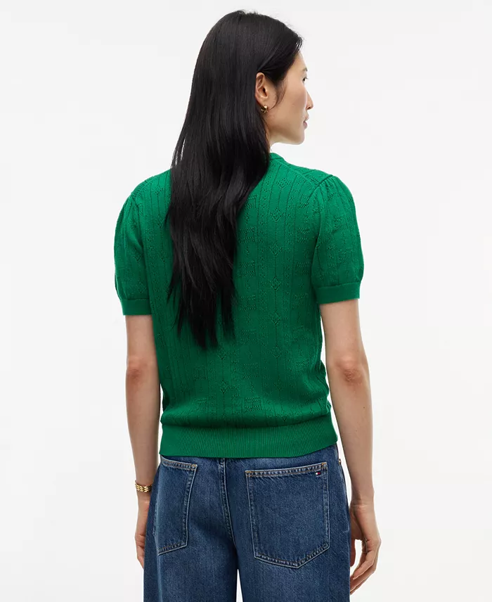 Women's Pointelle Puff-Sleeve Sweater - thumbnail 4