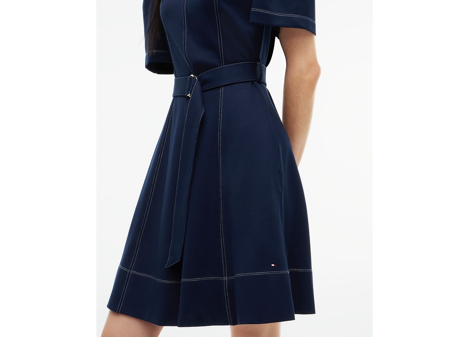 Women's Top Stitch Ponte Short-Sleeve Crewneck Mini Dress
