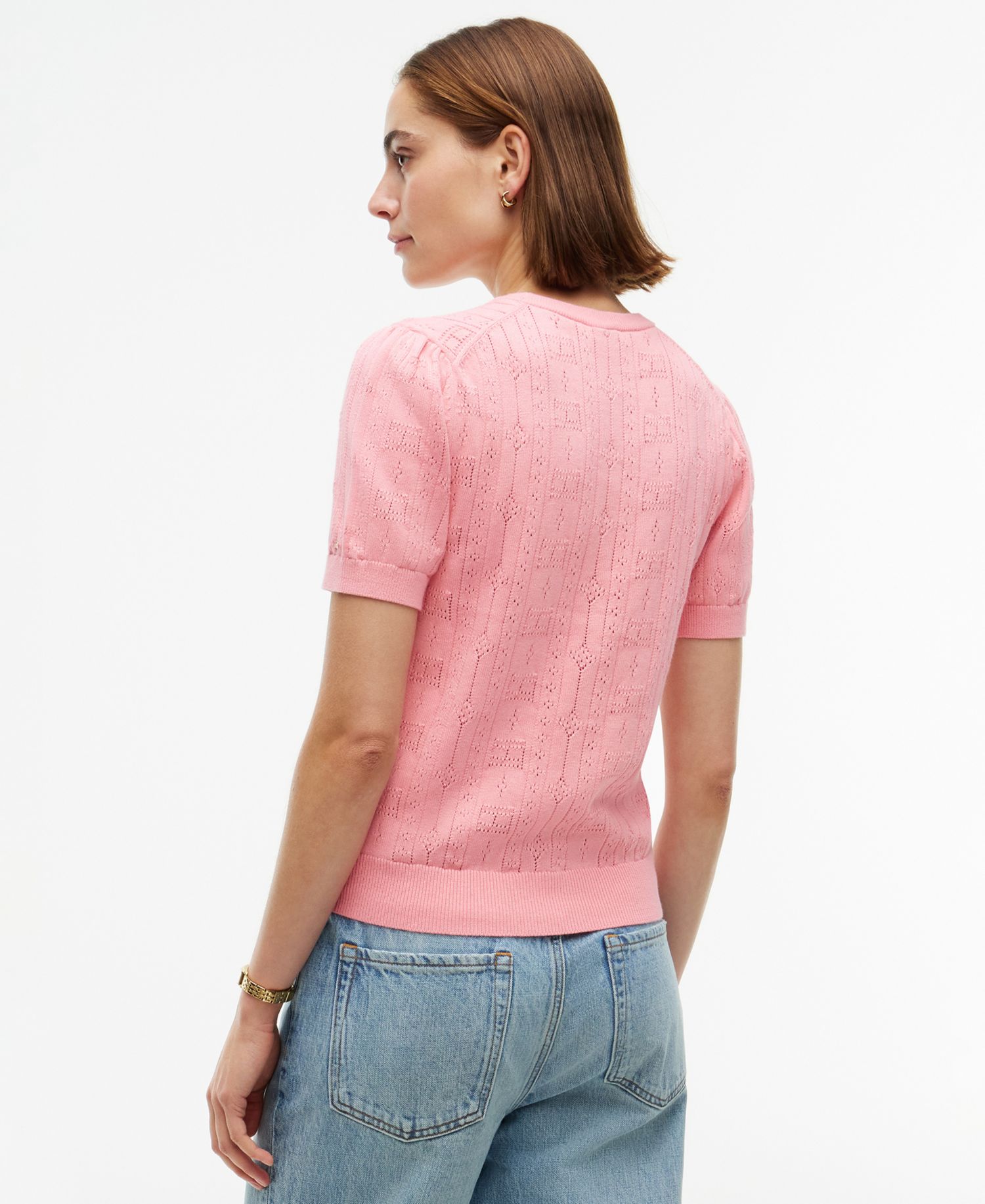 Women's Pointelle Puff-Sleeve Sweater