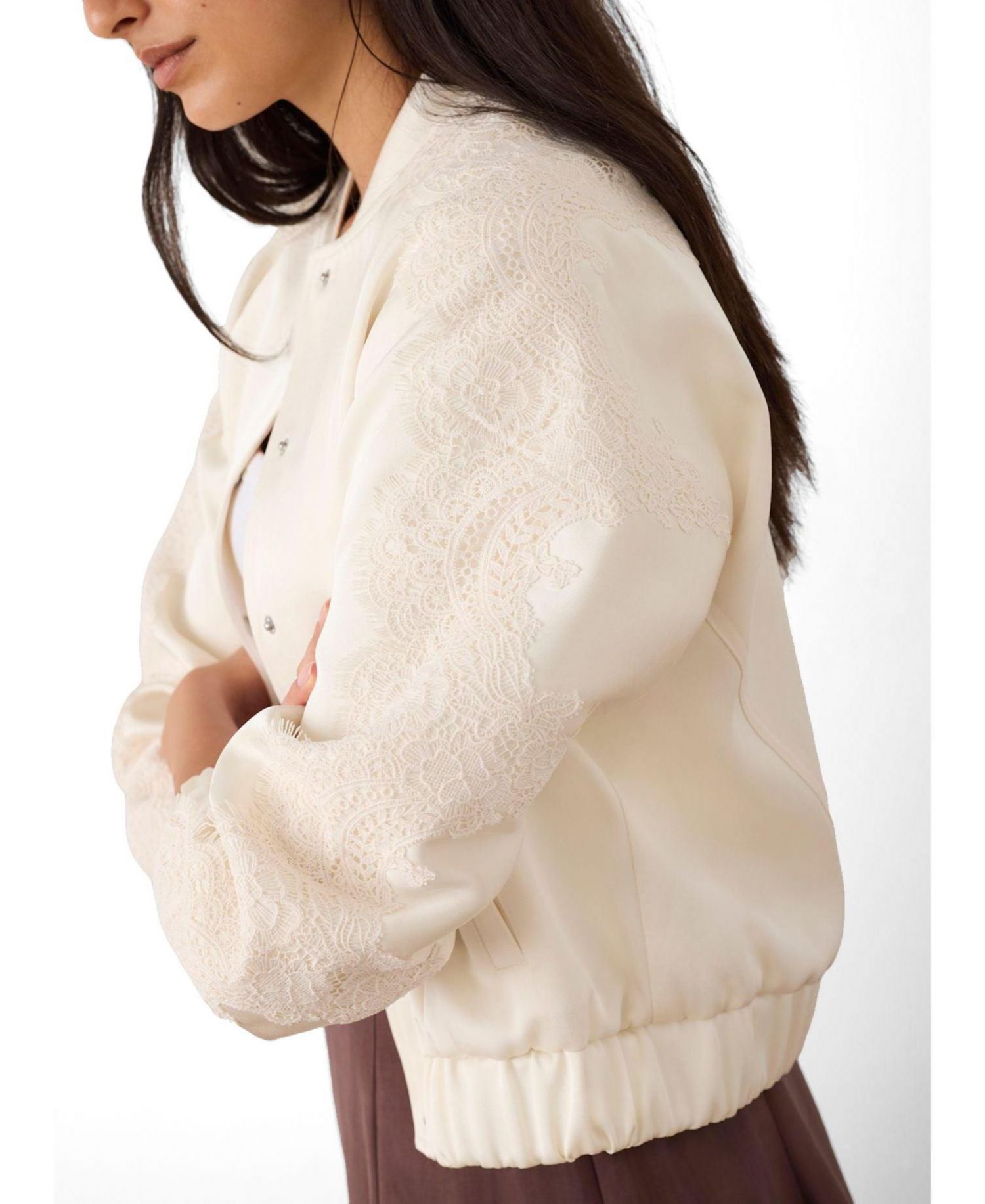 Women's Satin Lace-Trim Bomber Jacket