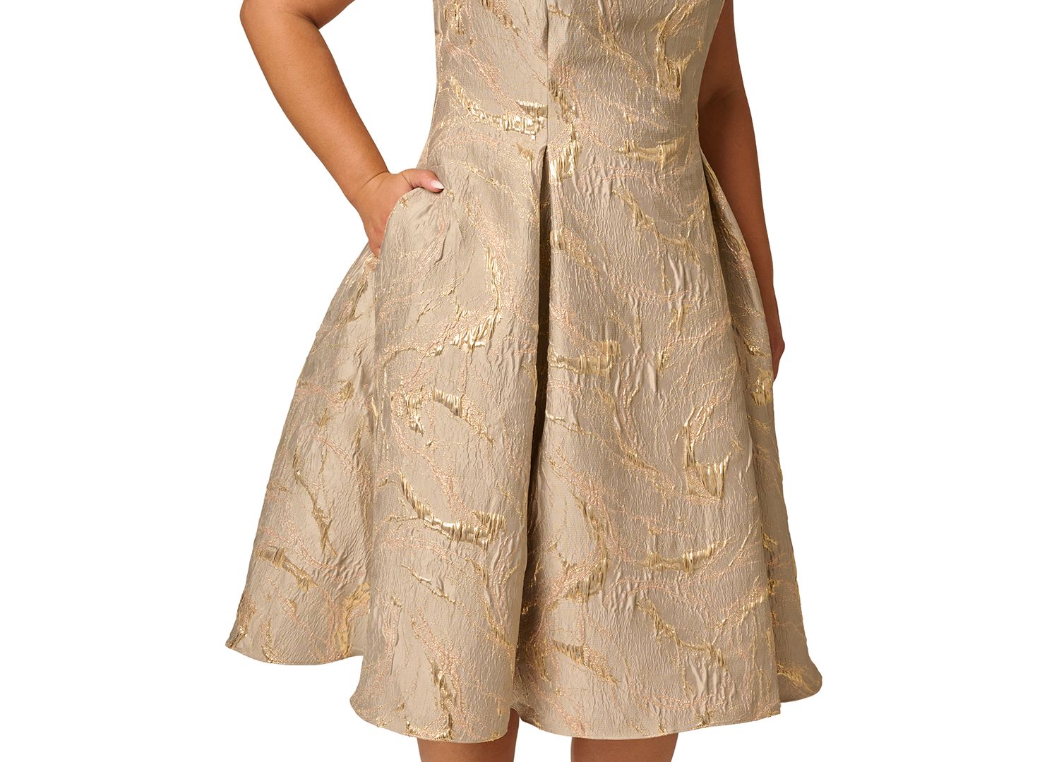 Plus Size Metallic Jacquard Fit & Flare Midi Dress