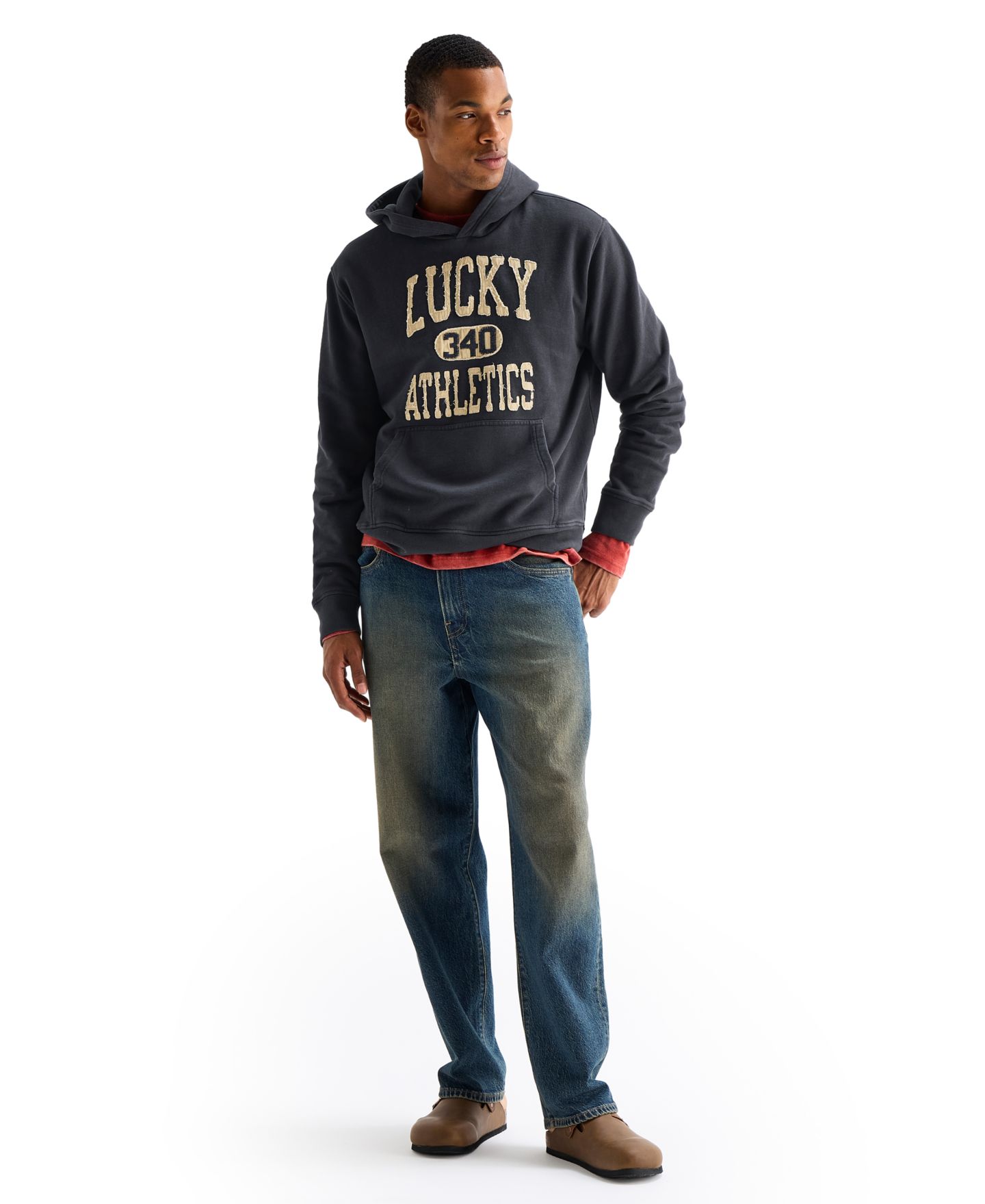 Мужское худи Lucky Brand Lucky Athletics Fleece, цвет: Потёртый чёрный — фото 3
