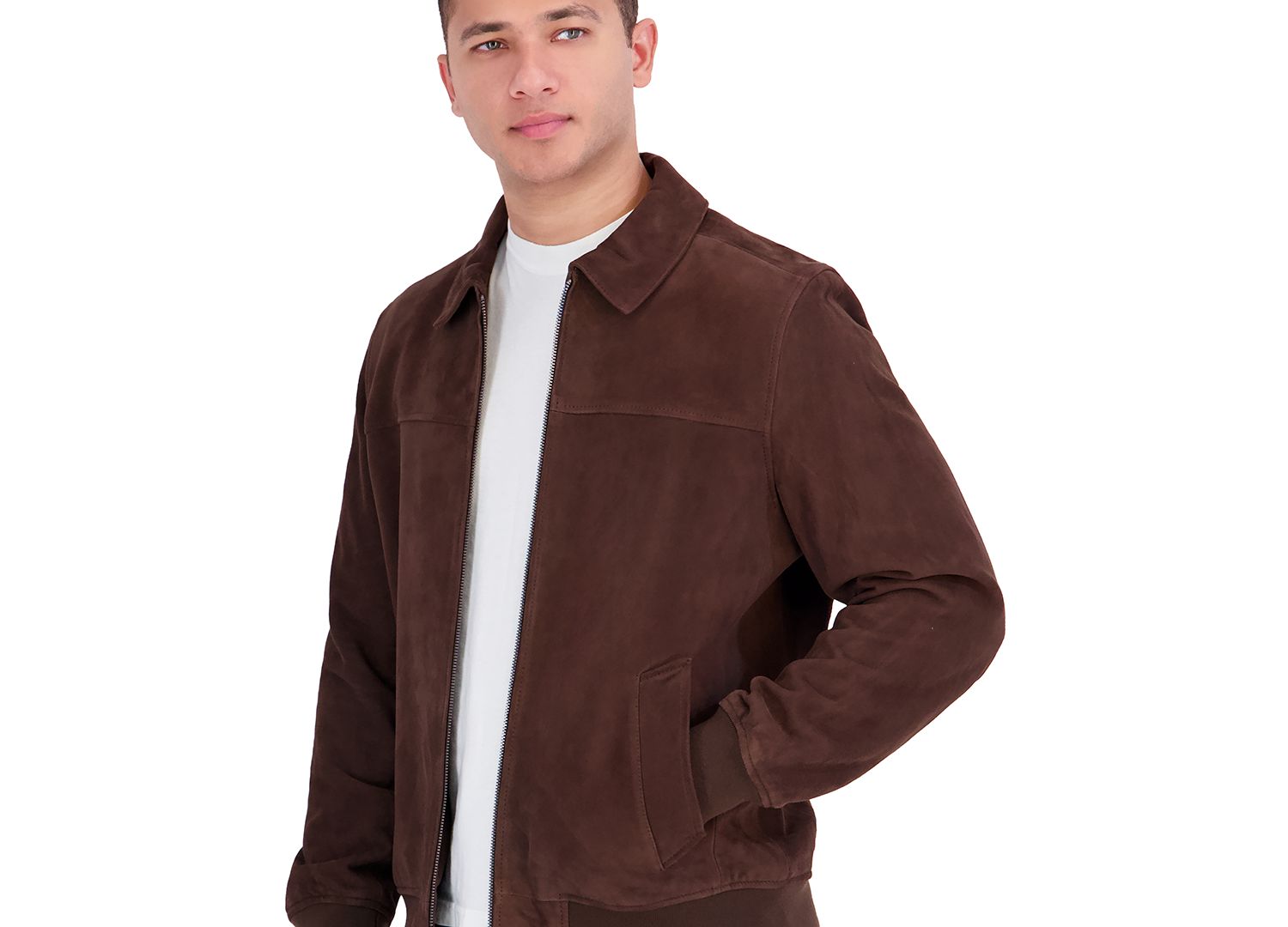 Men's Genuine Suede Shirt-Collar Bomber Jacket