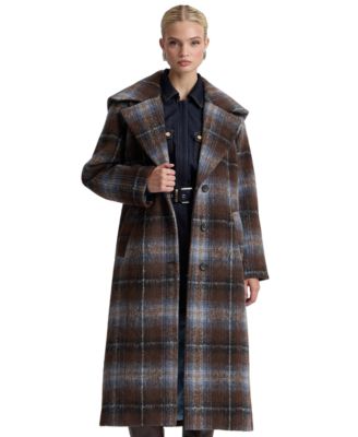 Women's Plaid Notch-Collar Maxi Coat