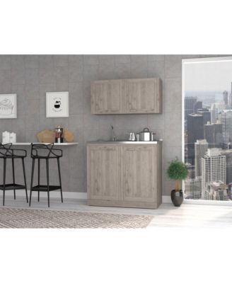 Everett Kitchen Cabinet Set with Wall Cabinet, Storage Shelves, and Pantry Storage