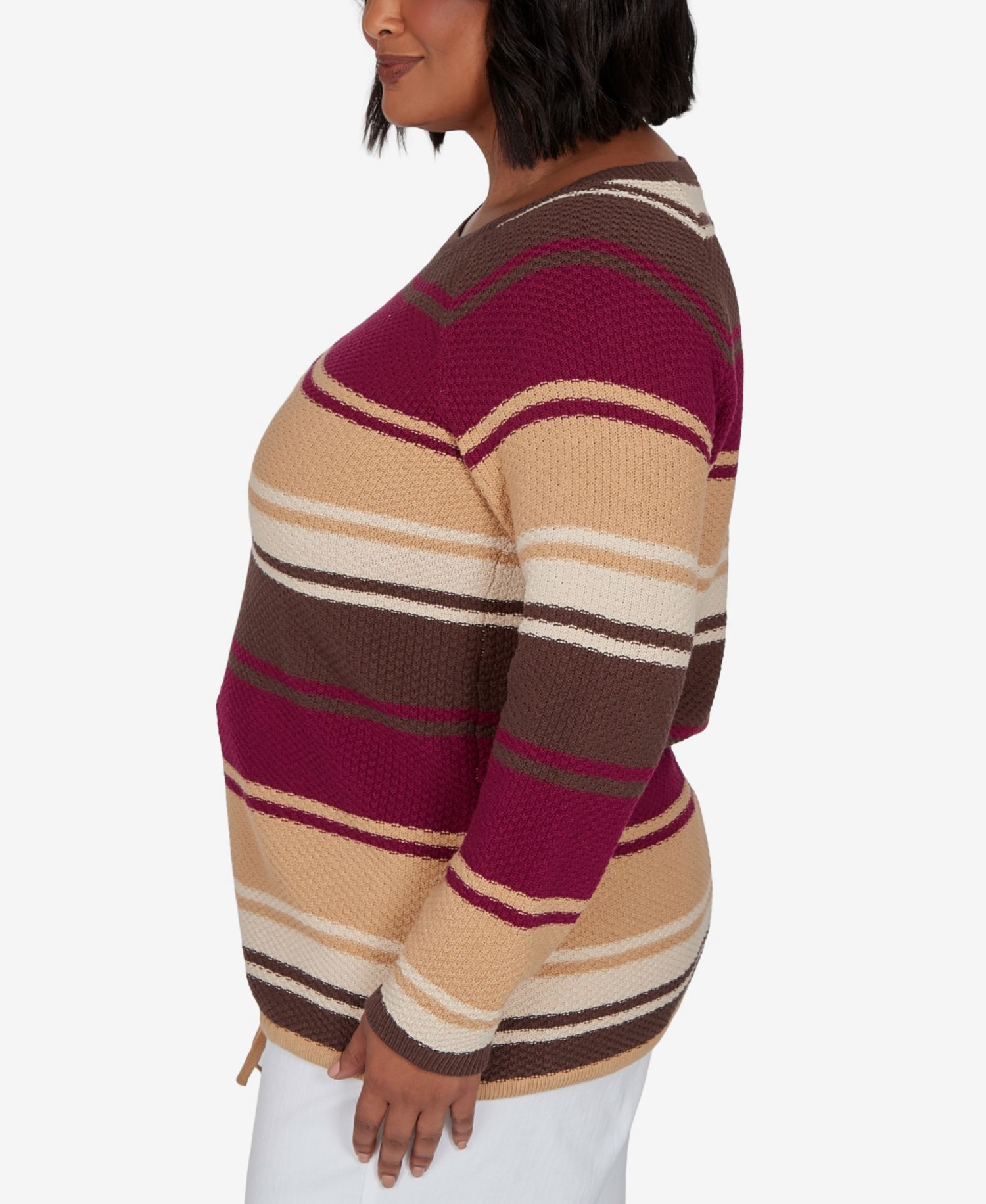 Plus Size Stripe Long-Sleeve Crewneck Pullover