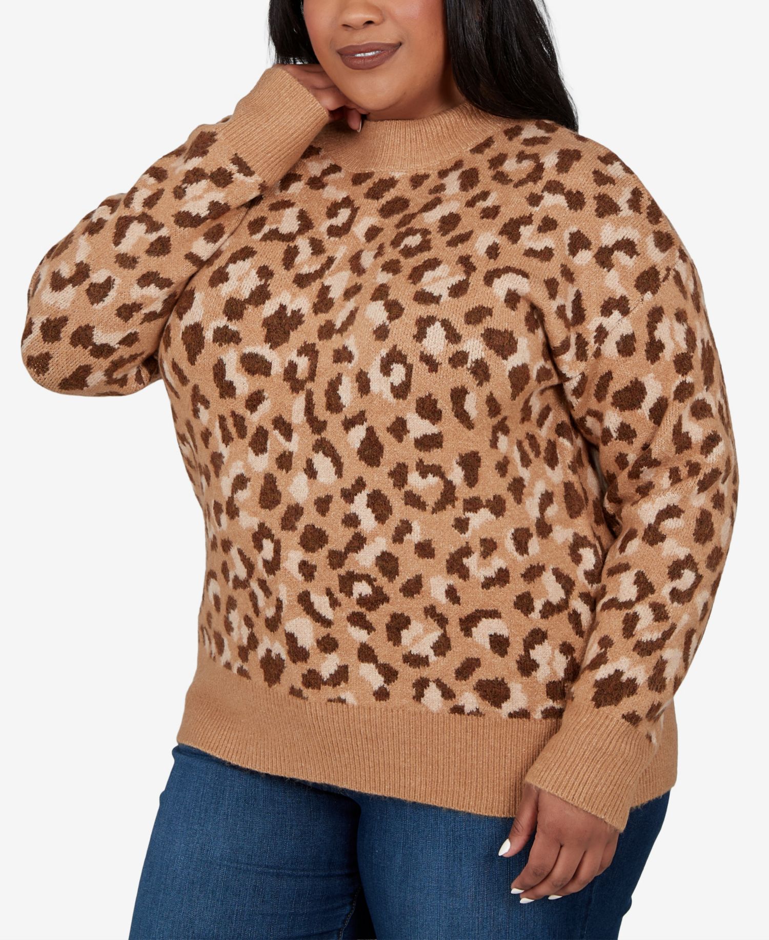 Plus Size Leopard Spots Animal-Print Long-Sleeve Pullover