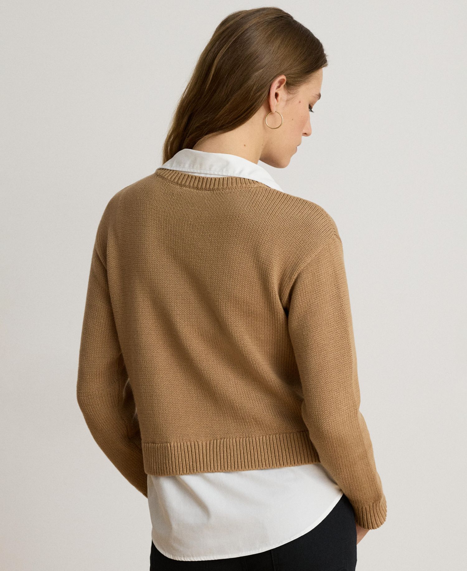 Women's V-Neck Long-Sleeve Relaxed-Fit Cotton Sweater