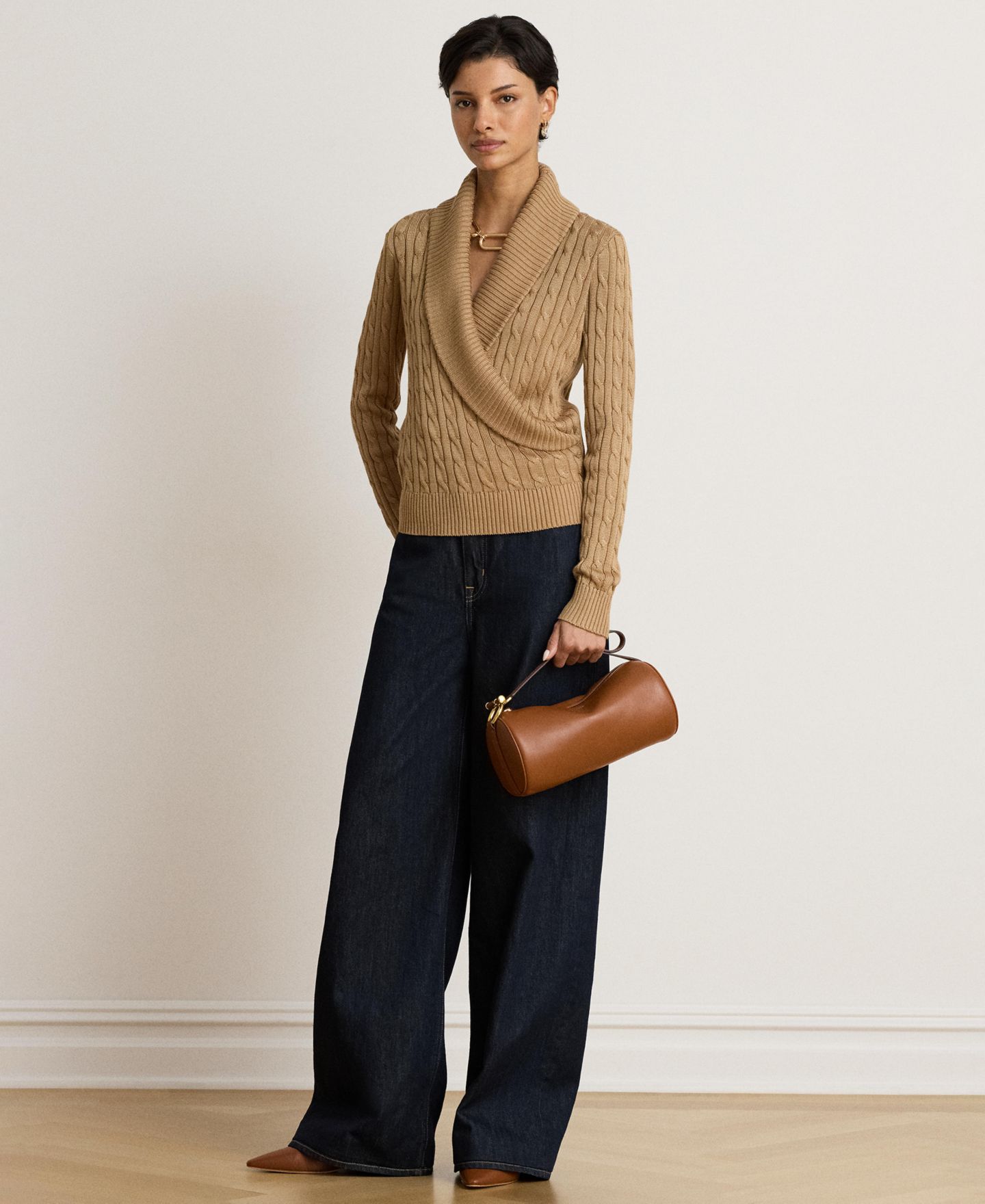 Женский свитер Lauren Ralph Lauren Cable-Knit Shawl-Collar, цвет: Верблюжий — фото 4