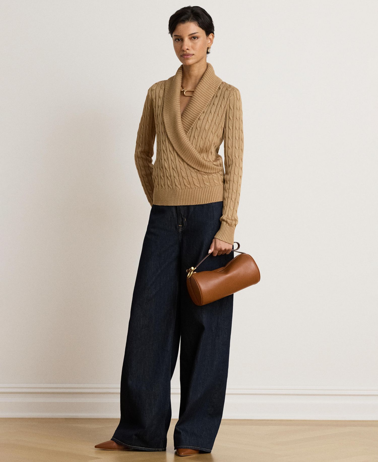 Women's Cable-Knit Shawl-Collar Sweater