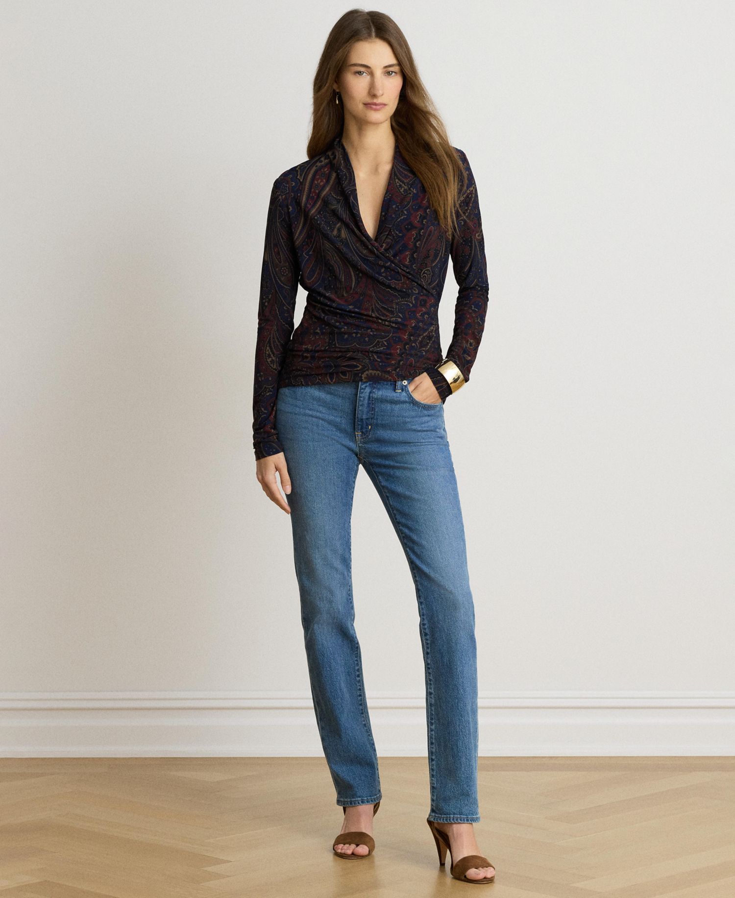 Women's Paisley Long-Sleeve Surplice Top