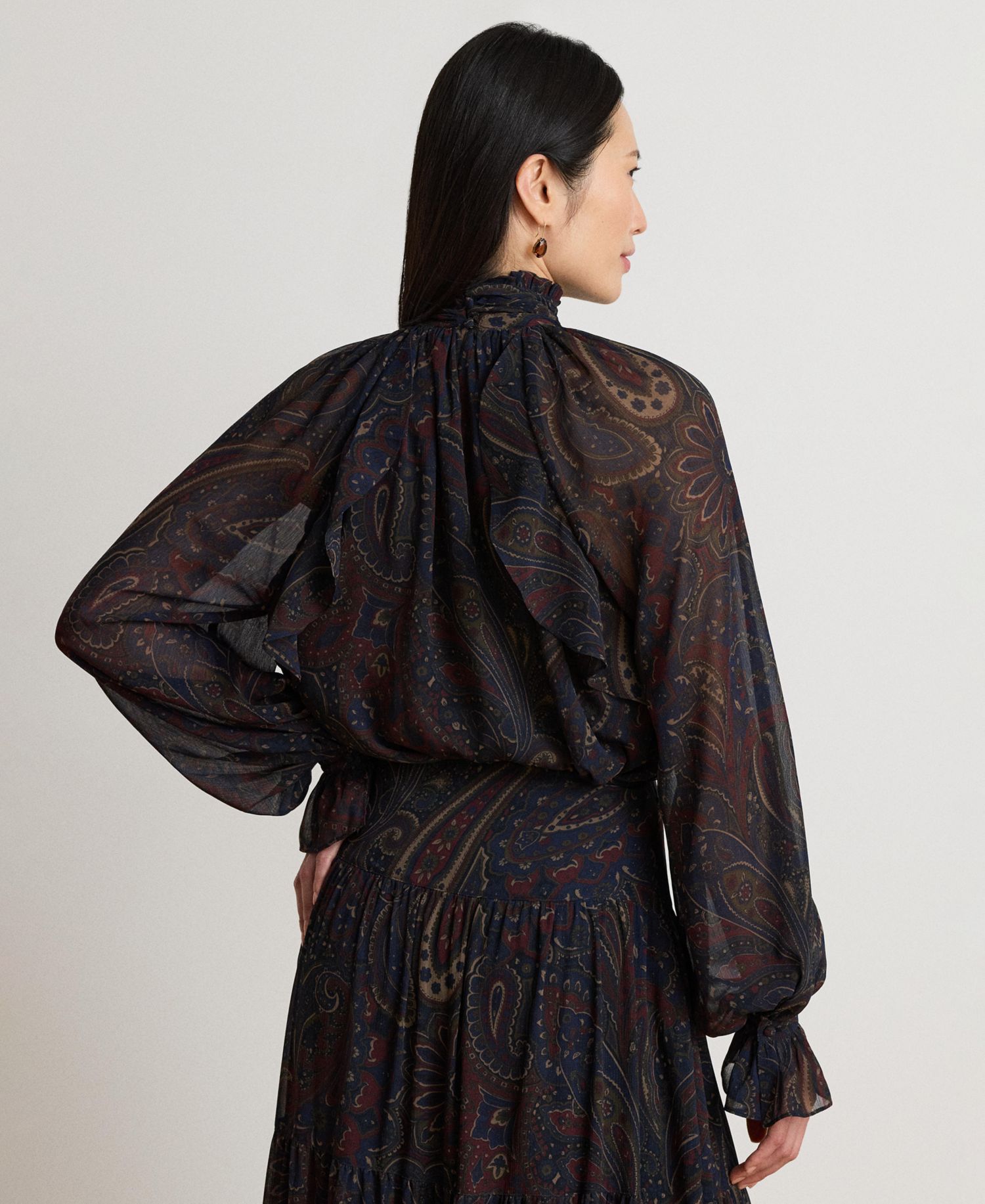 Women's Long-Sleeve Paisley-Print Mockneck Blouse
