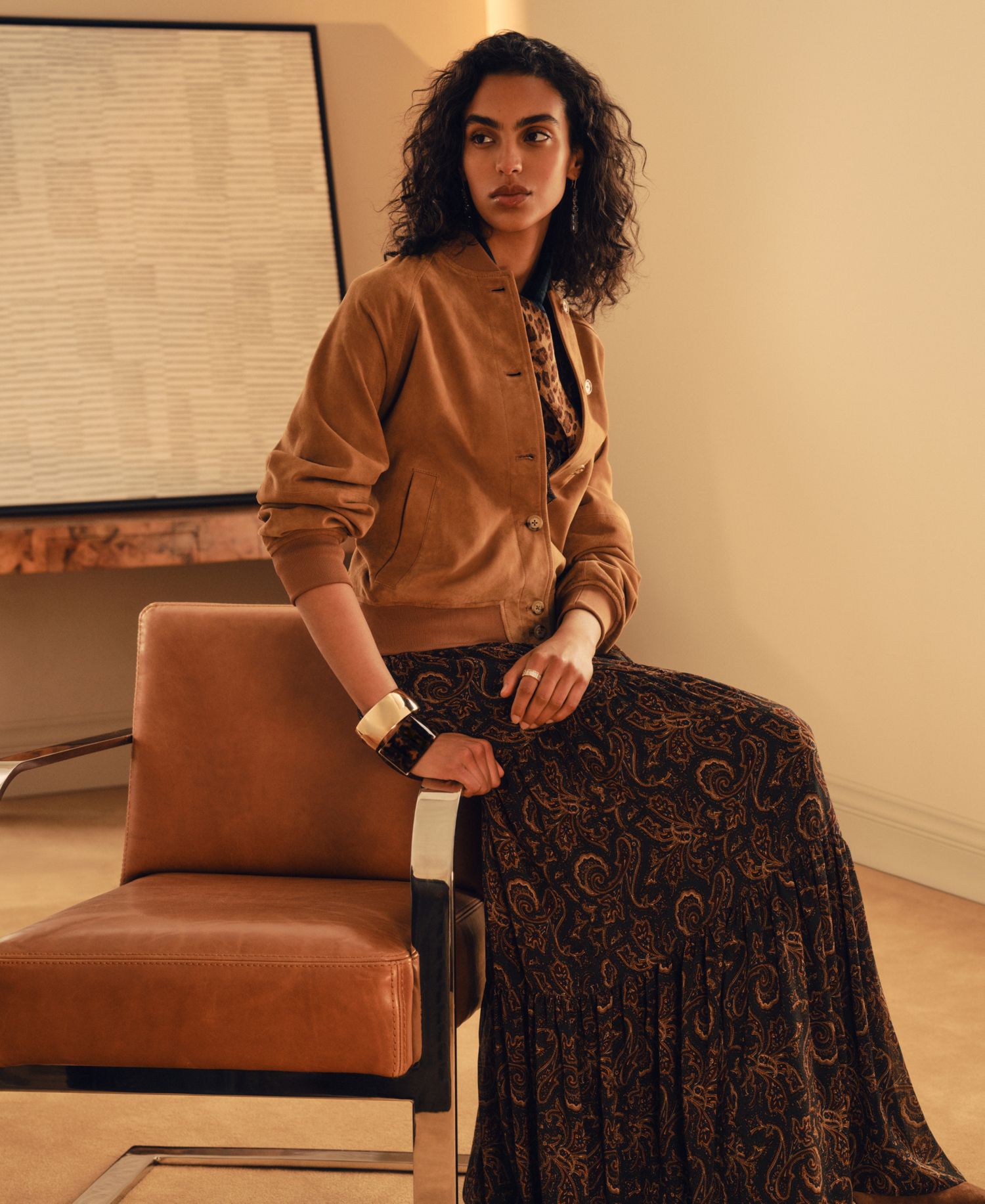 Petite Paisley Long-Sleeve Tiered Maxi Dress