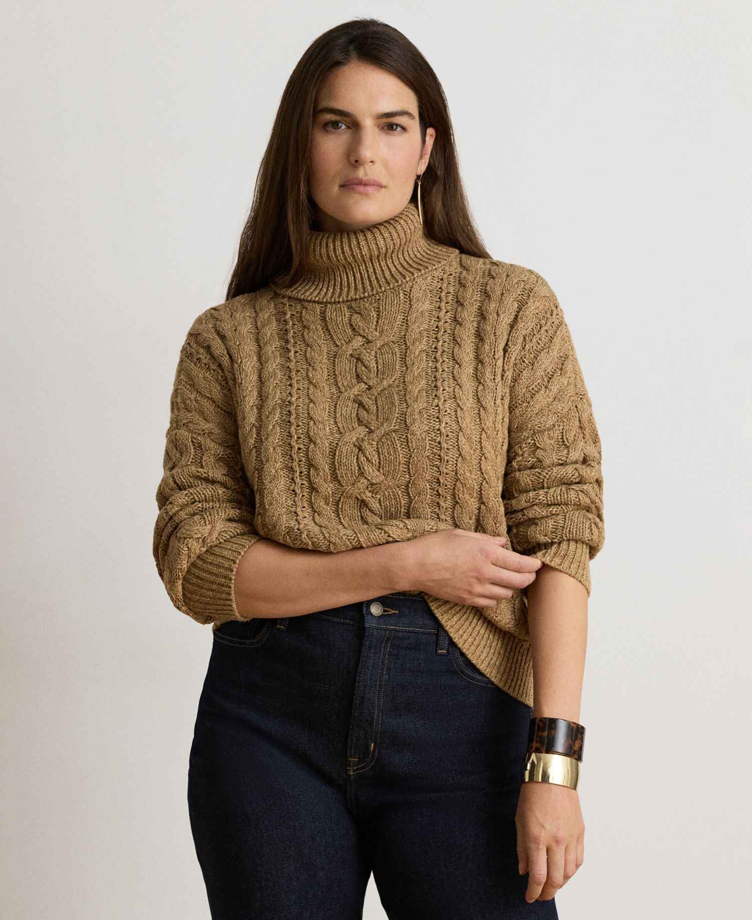 Women's Marled Cable-Knit Long-Sleeve Turtleneck Sweater