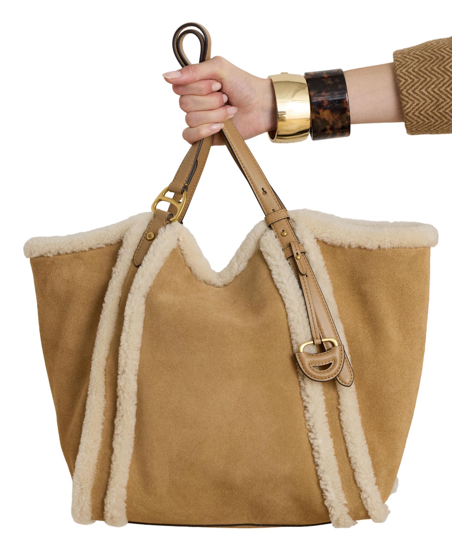 Tasha Extra-Large Sherpa-Trim Suede Tote Bag
