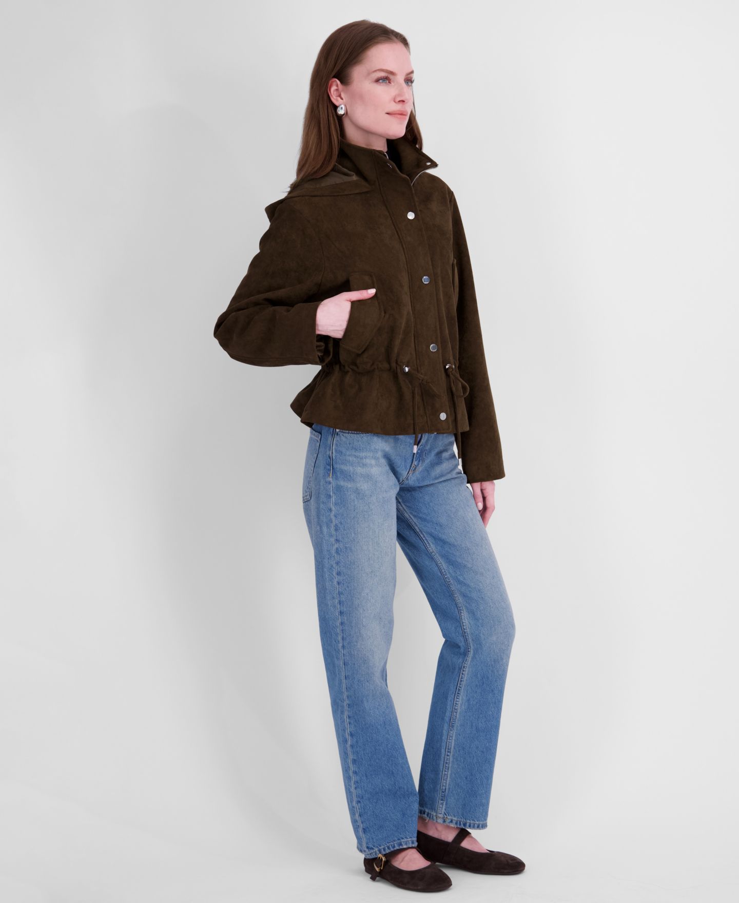 Женское пальто Tahari Faux Suede Hooded Anorak, цвет: Шоколадный — фото 4
