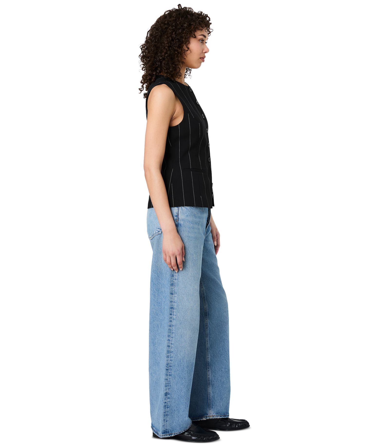 Women's Wide Pinstripe Suiting Sleeveless Peplum Top