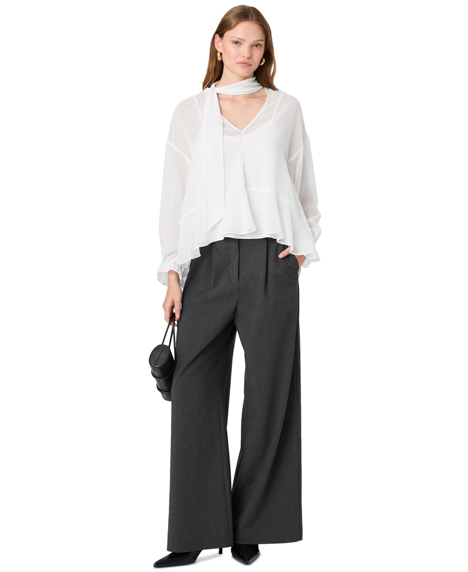 Women's Marina Tie-Front Chiffon Long-Sleeve Top