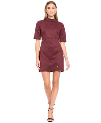 Women's Faux Suede Elbow Sleeve Mock Neck Mini Dress