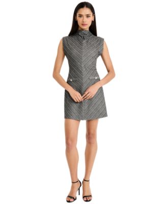 Women's Sleeveless Mock Neck Herringbone Mini Dress