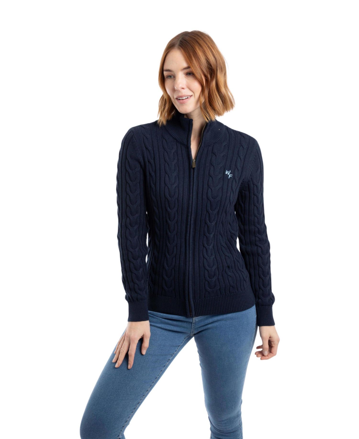Women's Lunenne Cable-Knit Full-Zip Funnel-Neck Cardigan