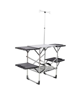 Folding Camping Kitchen Table, Portable Cooking Station with Heat Resistant Top, 4 Side Tables and Lower Storage Rack