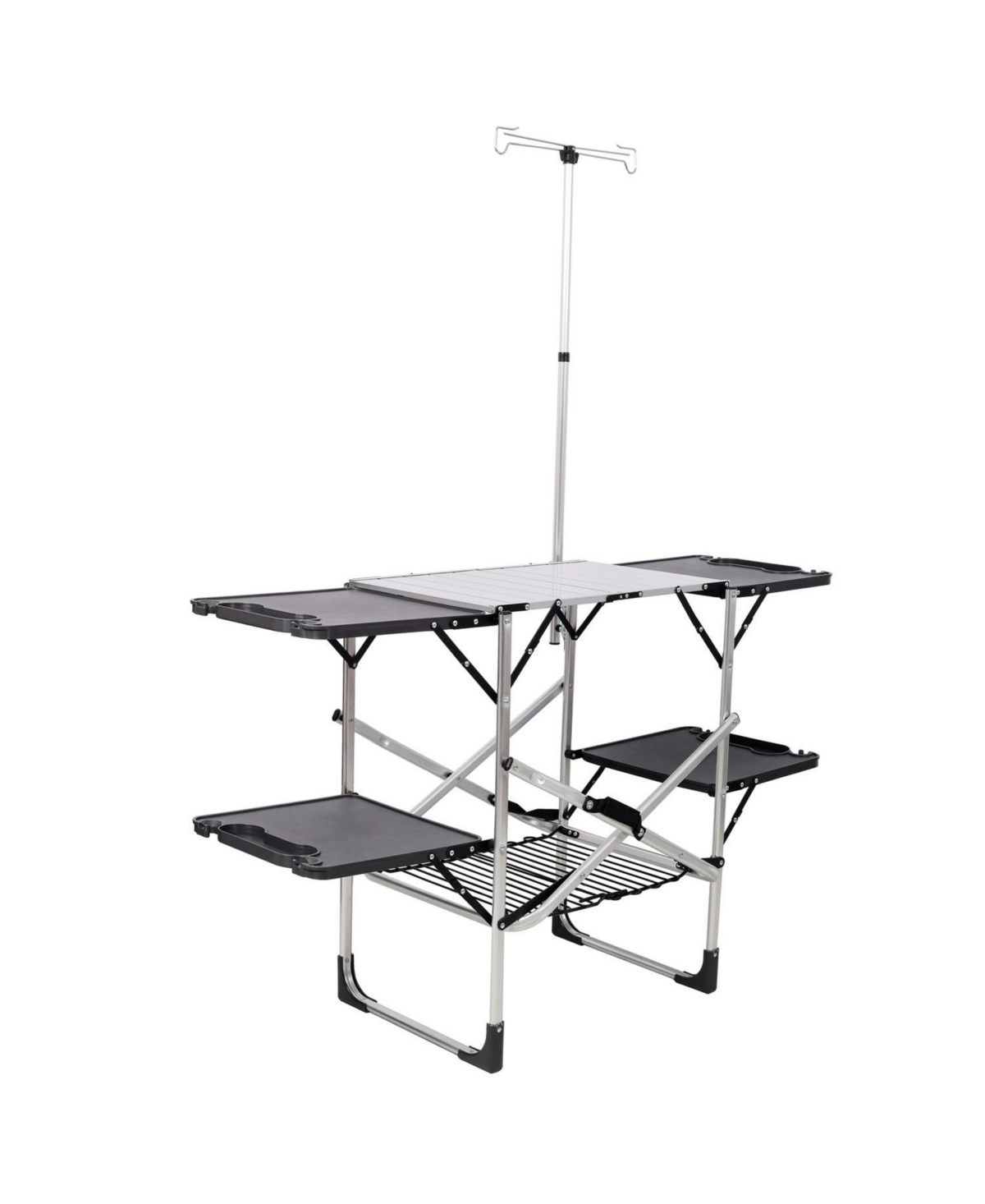 Mountaintop Folding Camping Kitchen Table, Portable Cooking Station with Heat Resistant Top, 4 Side Tables and Lower Storage Rack