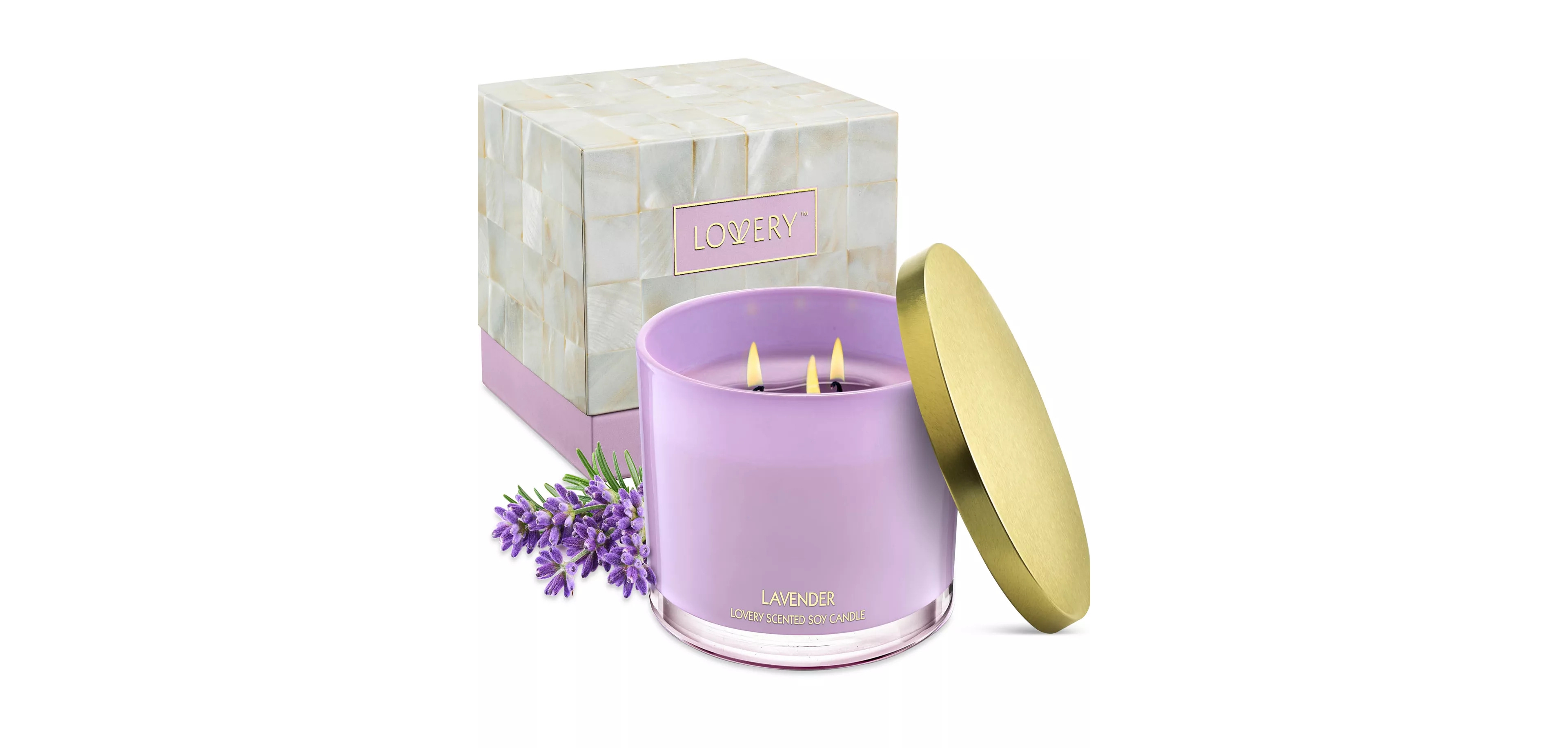Lovery Candle Gift Set, 3 Wick Aromatherapy Soy Candles, 13oz
