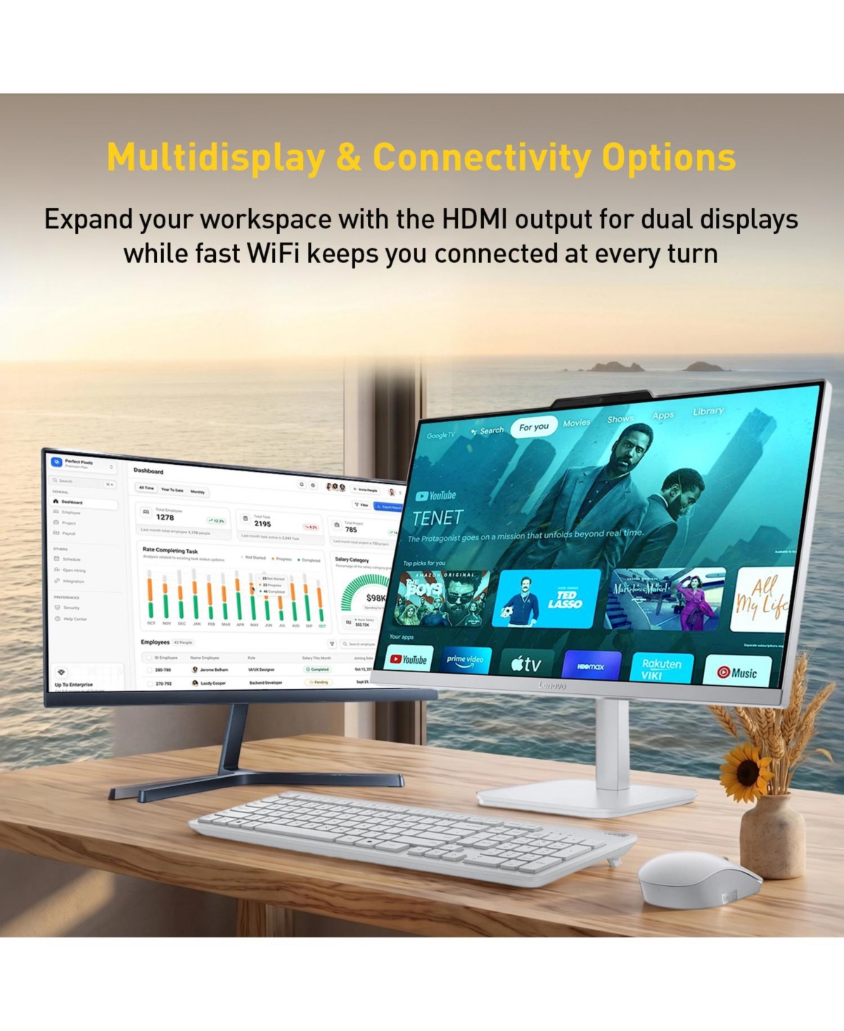 Lenovo A100 23.8" Fhd All-in-One with Wireless Keyboard and Mouse