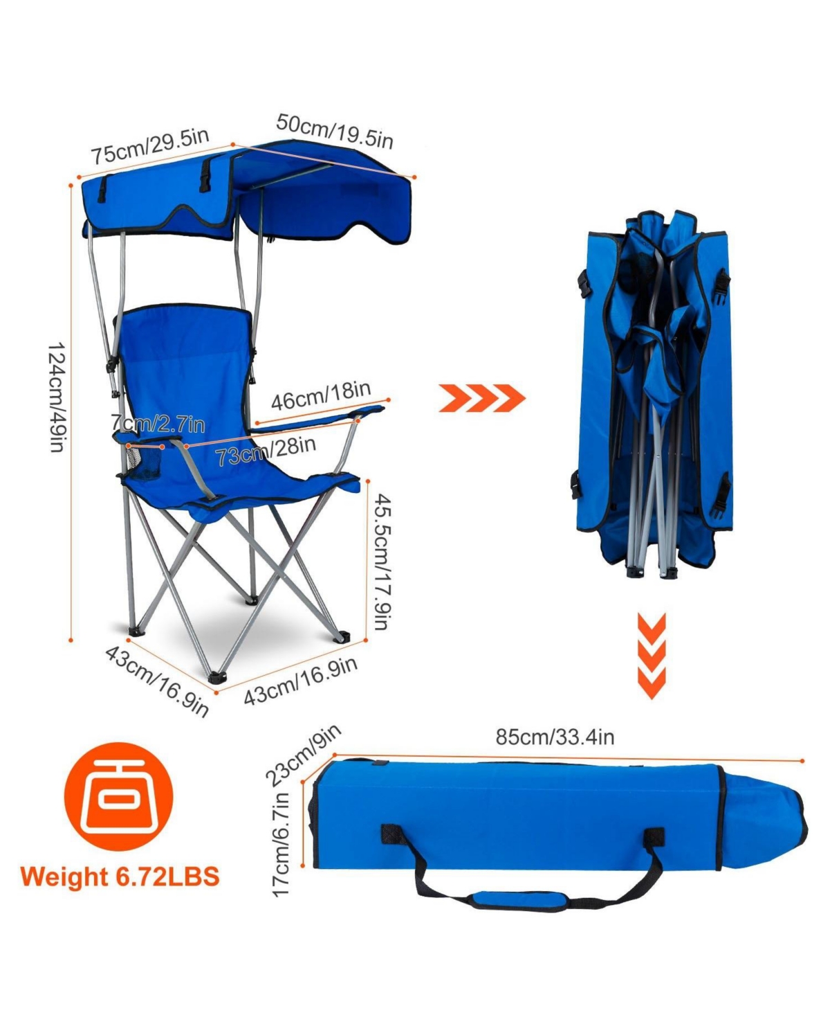 Mountaintop Foldable Beach Canopy Chair Sun Protection Camping Lawn Canopy Chair 330LBS Load Folding Seat with Cup Holder For Beach Poolside