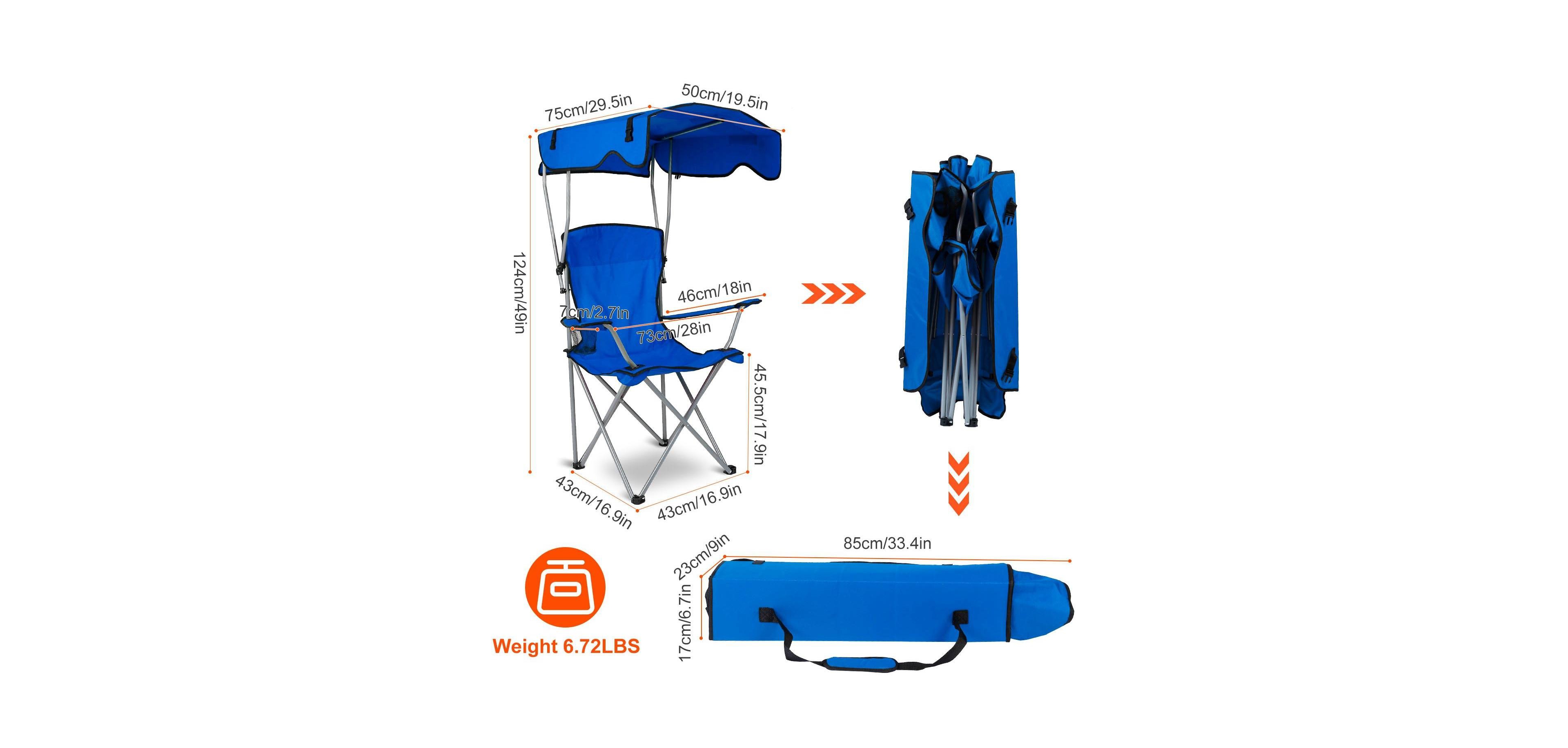 Mountaintop Foldable Beach Canopy Chair Sun Protection Camping Lawn Canopy Chair 330LBS Load Folding Seat with Cup Holder For Beach Poolside