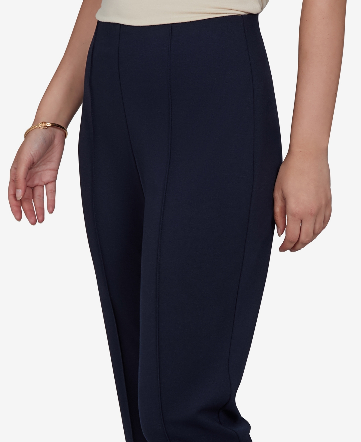 Ruby Rd. Petite Hollywood Waist Pull-on Ponte Straight Pants In Blue