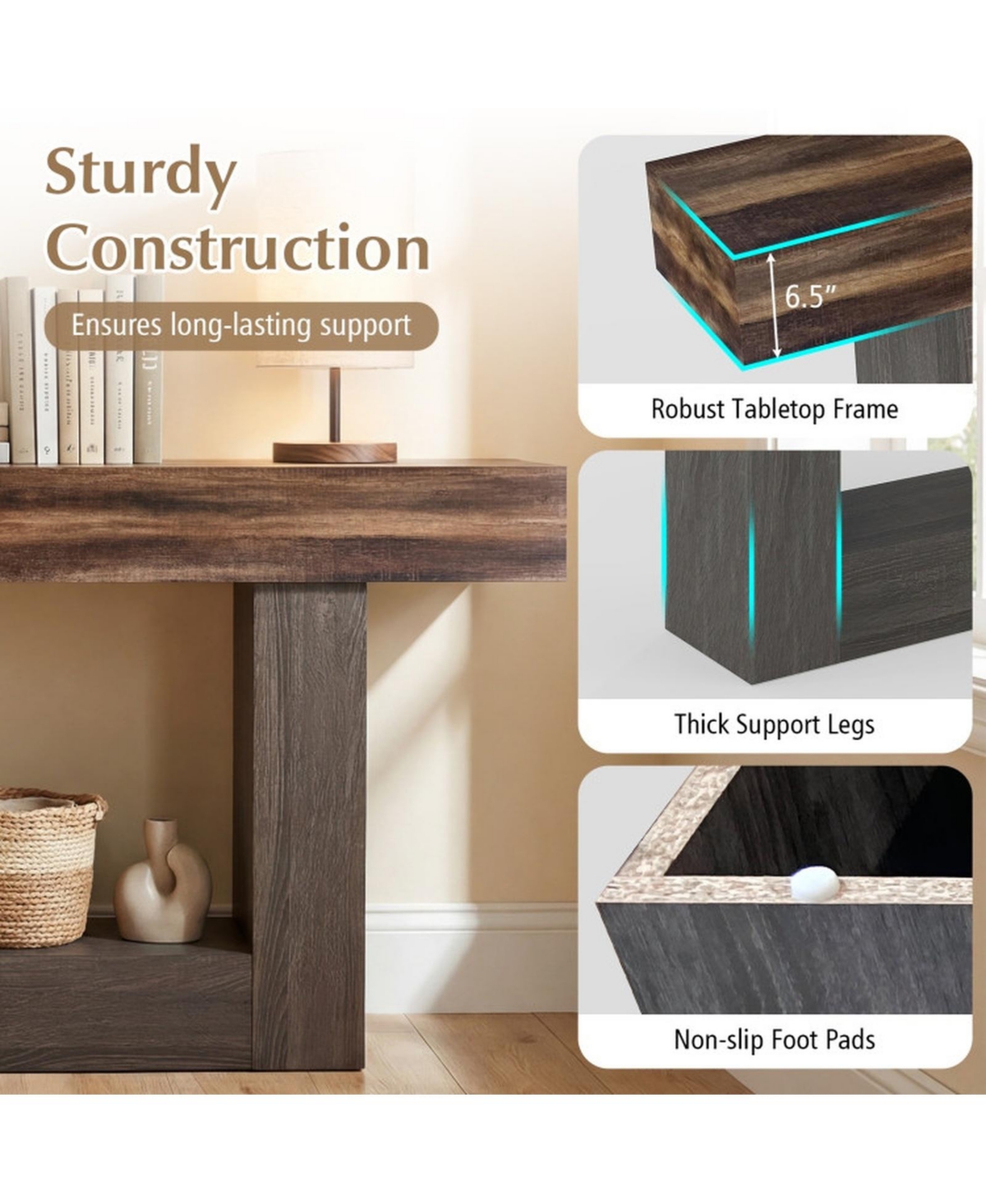 Sugift 2-Tier Farmhouse Console Table 63 Inch Long Slim Sofa Table with Storage Shelf